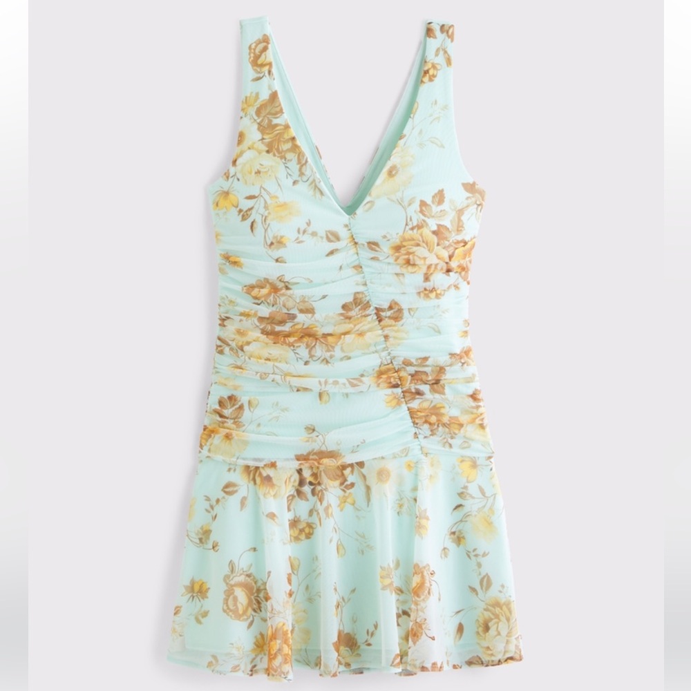 Abercrombie & Fitch Floral Midi Dress in Light Blue and Brown